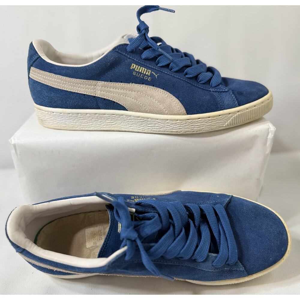 Puma Suede Classic Blue Mens 11.5 Sneakers Gold Logo Casual Shoes